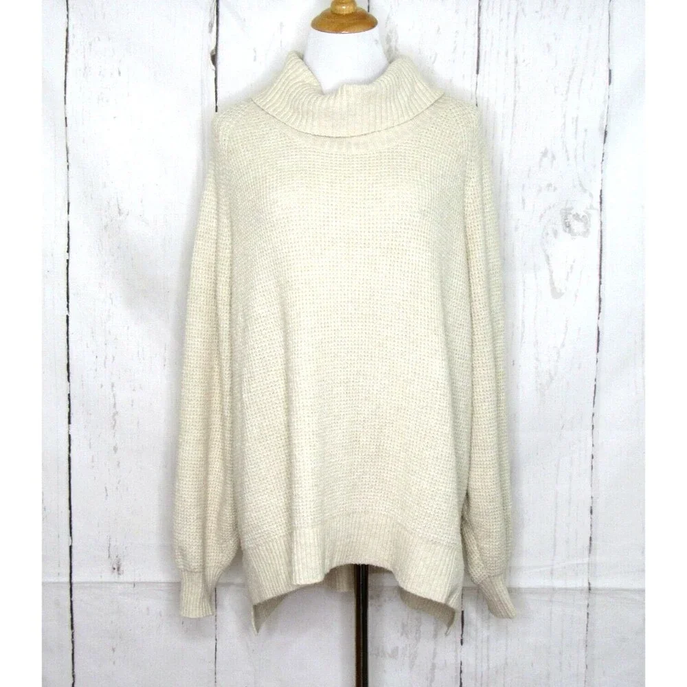 Old Navy Women's Long Sleeve Pullover Sweater Cowl Neck Hi/Lo Hem Ivory Size XXL